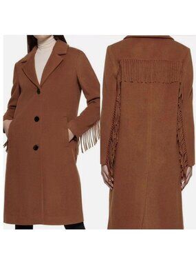 Kenneth Cole Brown Wool-Blend Coat with Fringe S